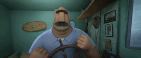 The dad from Cloudy With A Chance of Meatballs is driving his boat, suddenly his eyebrows lift and he says "Nope."